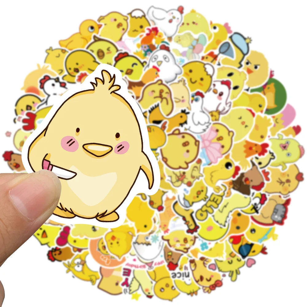 50/100pcs Cute Cartoon Little Yellow Chicken Stickers For Laptop Phone Water Bottle Waterproof Graffiti Bicycle Car Decals