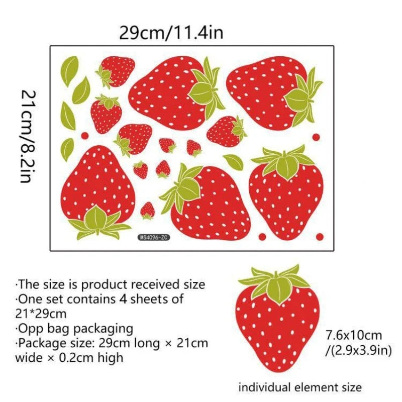 Strawberry Fruit Wall Stickers For Living Room Background Decor Decals Bedroom Beautify Home Decoration Self-adhesive Wallpaper