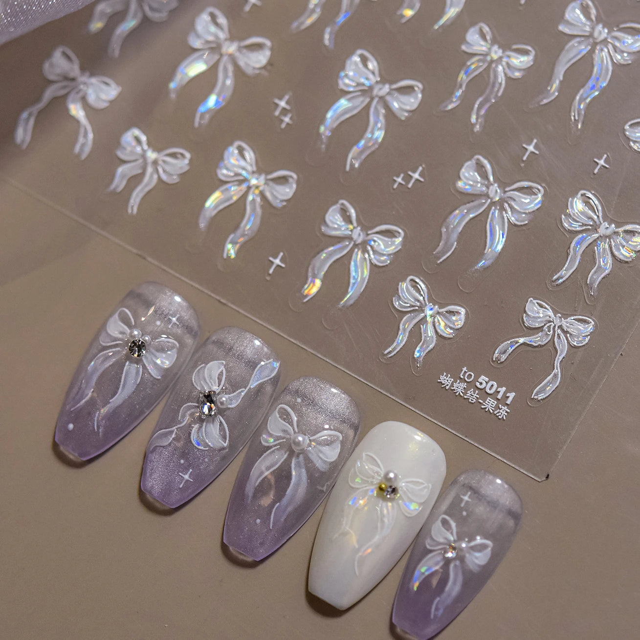 Silk Bowknot Star Nail Art Stickers - Shiny Manicure Decals