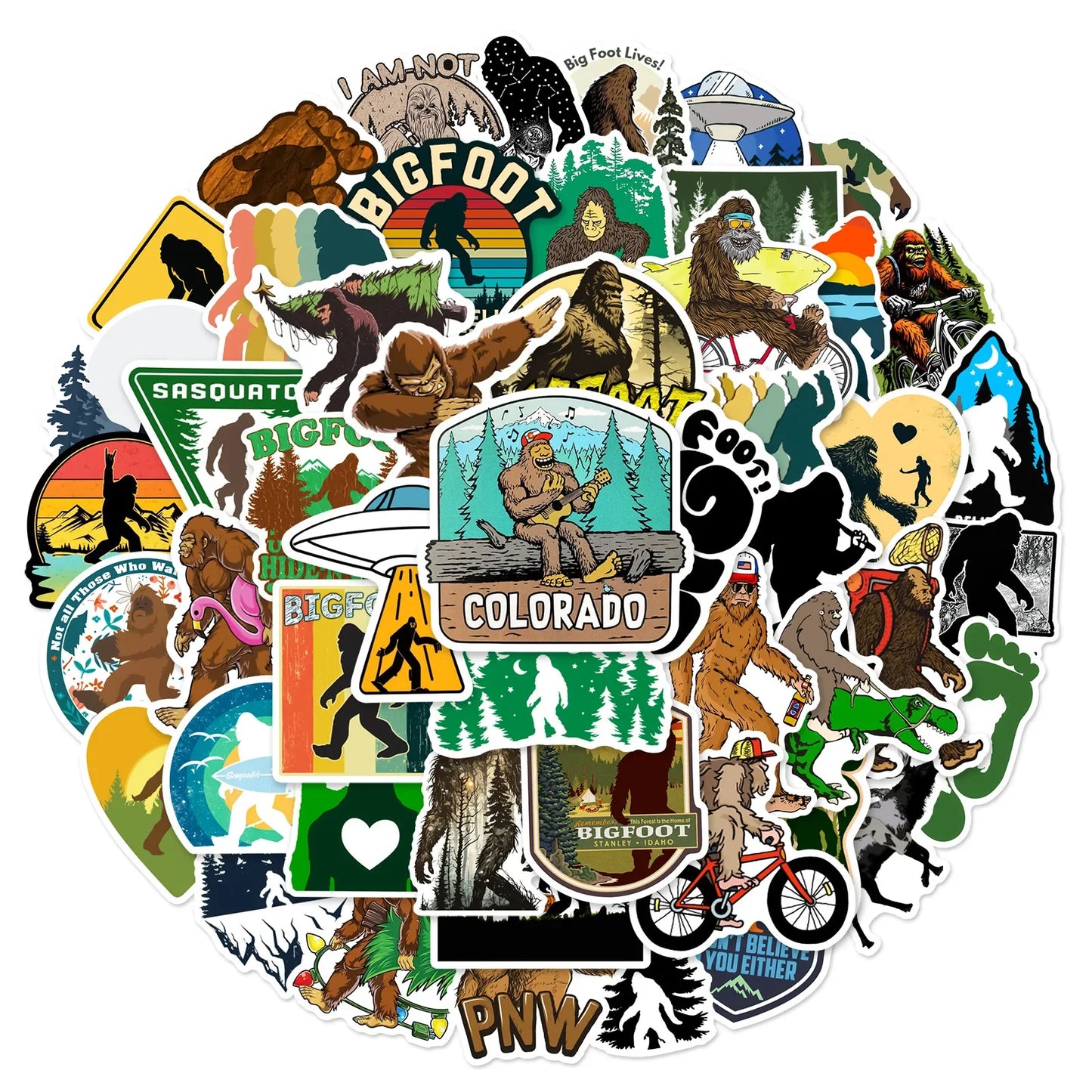 Bigfoot Graffiti Stickers 10/25/50pcs for DIY Suitcase, Water Bottle, Phone, Laptop, Guitar, Motorcycle, Skateboard