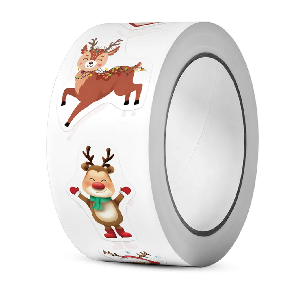 500pcs/Roll Christmas Reindeer Festival Cartoon Sealing Sticker DIY PVC Laptop Decals Decoration Stiker Reward Gift Toys