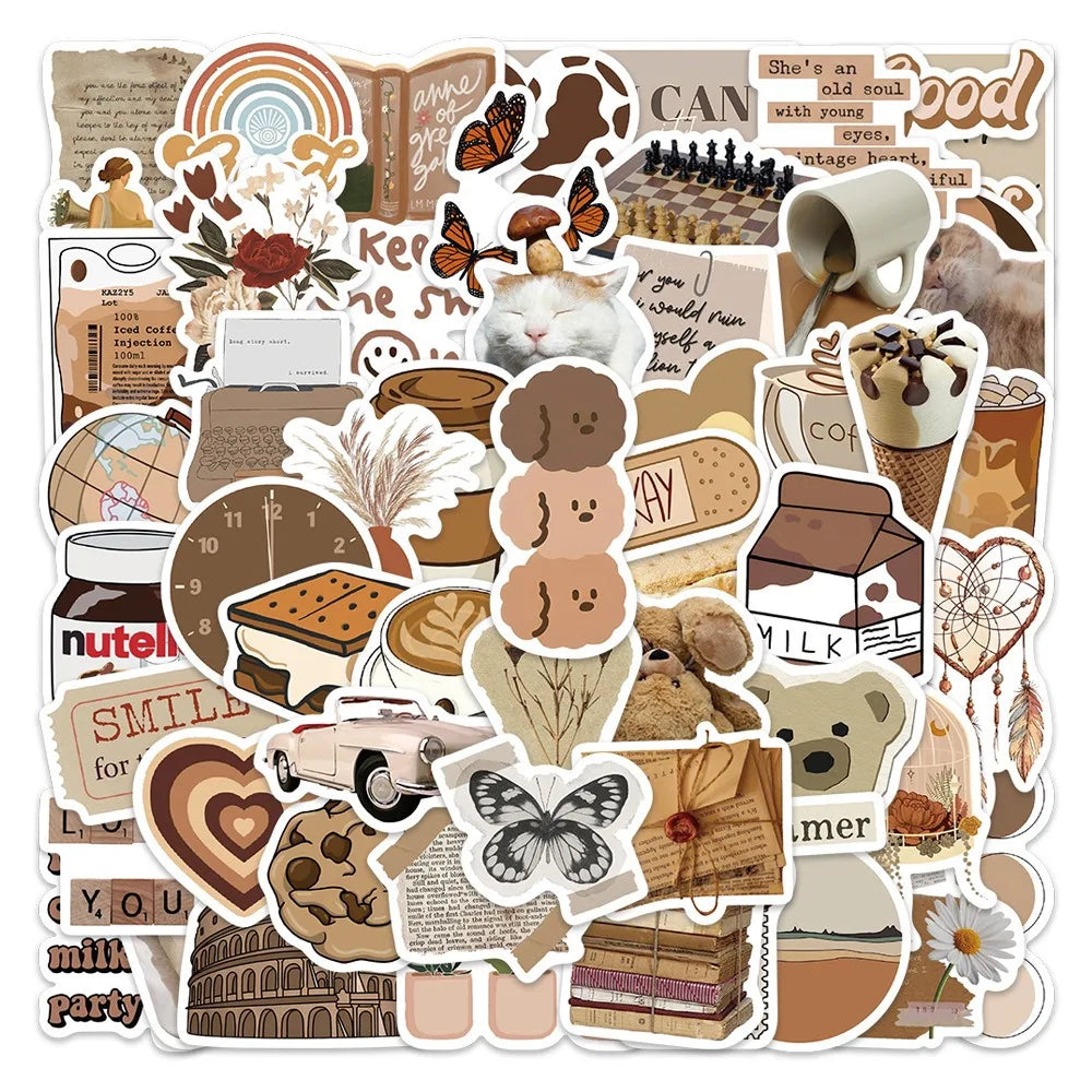60pcs/pack Retro Art Vsco Graffiti Stickers Aesthetic Cartoon Decals Laptop Luggage Skateboard Phone Sticker Kids Toys