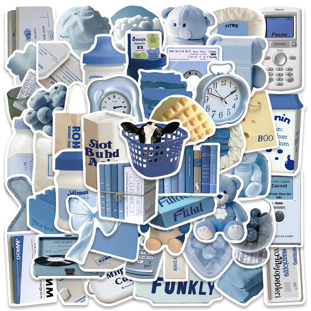 Blue Cartoon Stickers 10/30/50pcs for Skateboard, Fridge, Phone, Laptop, Bike, Car, DIY Decoration