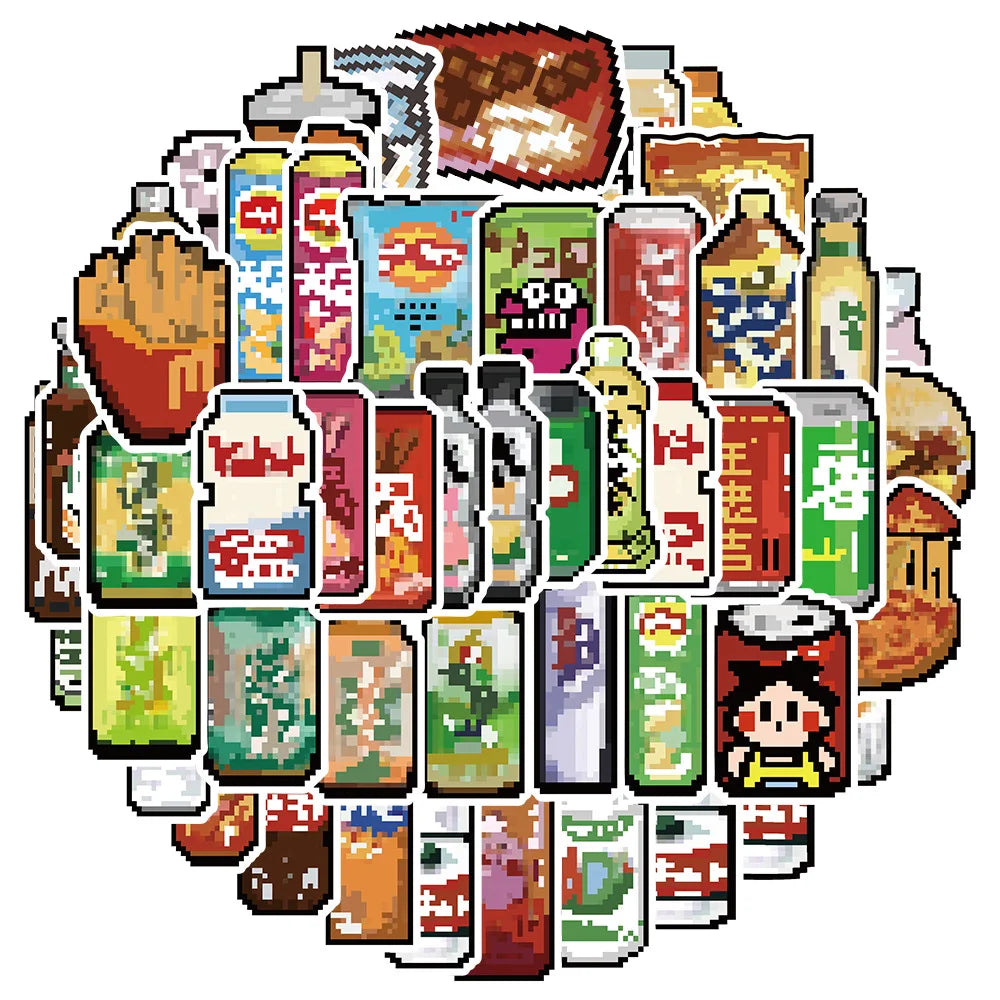 Pixel Style Cartoon Stickers for Snowboard, Laptop, Luggage, Car, Fridge, DIY Vinyl
