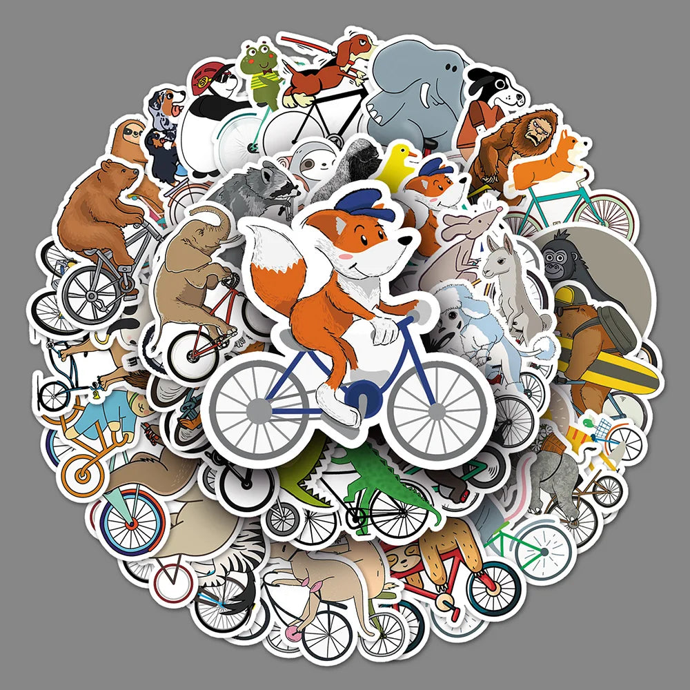 Cute Animal Bicycle Stickers for Laptop, Luggage, Skateboard, DIY, Kids - 10/30/50PCS