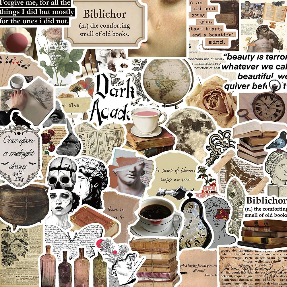 Vintage Dark Aesthetic Cartoon Stickers - Waterproof Decals for Skateboard, Phone, Bike, Suitcase, Wall - 10/30/50pcs