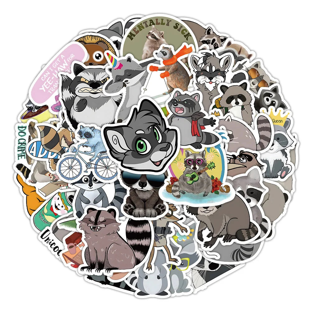 Raccoon Cartoon Animal Stickers for Phone Laptop Luggage Skateboard - 10/30/50PCS