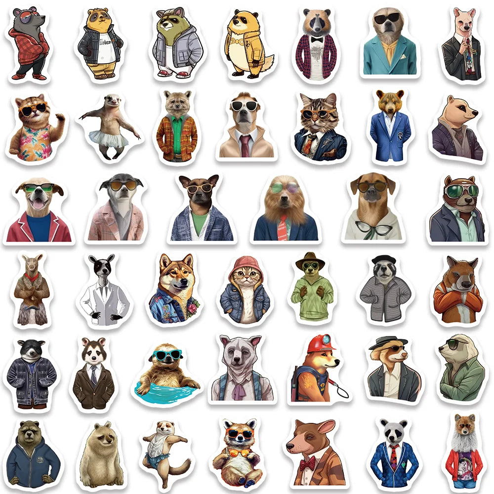 82pcs Funny Cartoon Animal Portraits with Clothes and Glasses Stickers