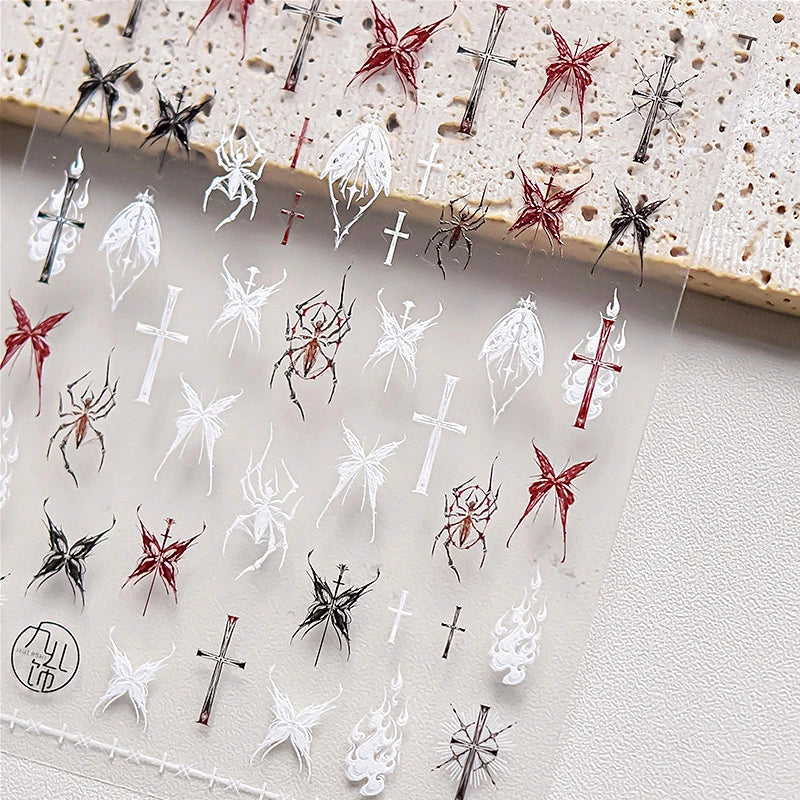 Halloween Gothic Nail Art Stickers: Spider, Cross, Pumpkin