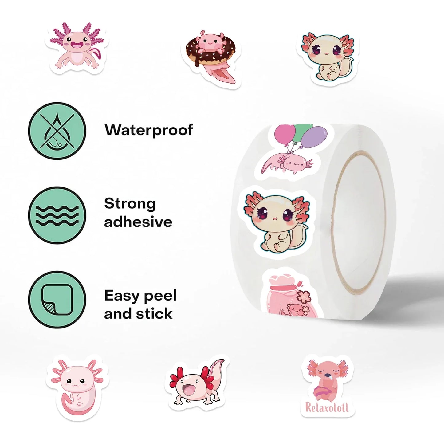 500 Axolotl Cartoon Stickers for Kids & Scrapbooking