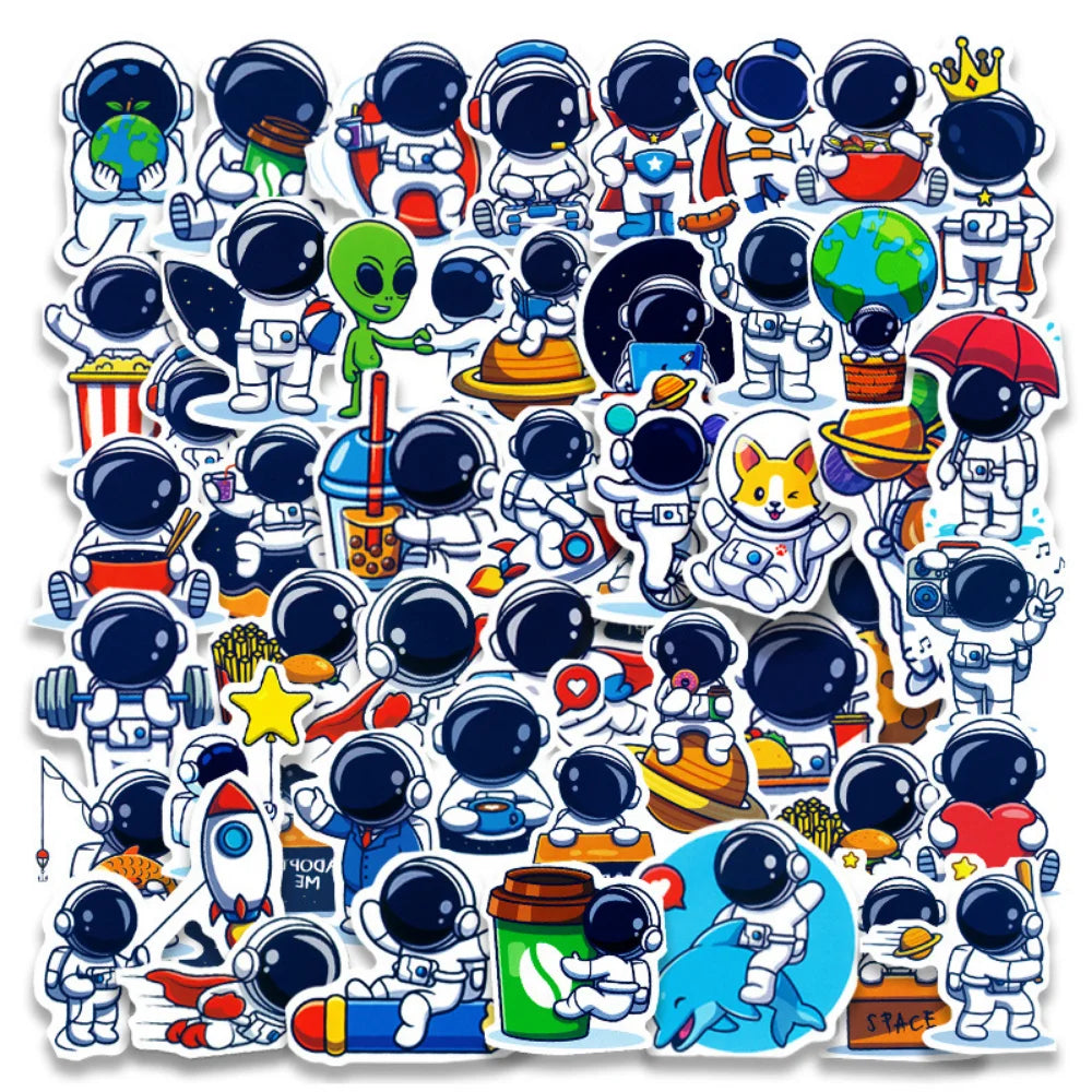 10/50PCS Universe Outer Space Stickers Rockets Alien Astronaut for Laptop Skateboard Phone Guitar Kids Cartoon Sticker Decal Toy