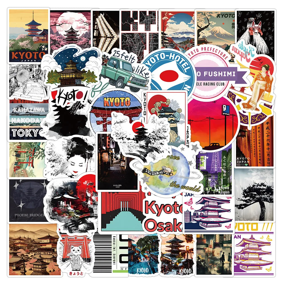 10/30/50PCS Kyoto Landscape Stickers Japanese Style Cartoon Aesthetic Decals Decoration For Skateboard Fridge Phone Laptop Toys