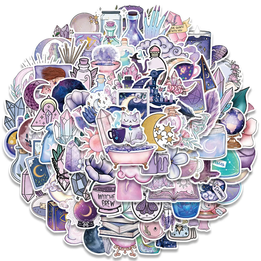 10/30/50/100PCS Graffiti Art Magic Moon Witch Crystal Stickers Aesthetic Decals Decoration DIY Scrapbook Phone Suitcase Car Toys