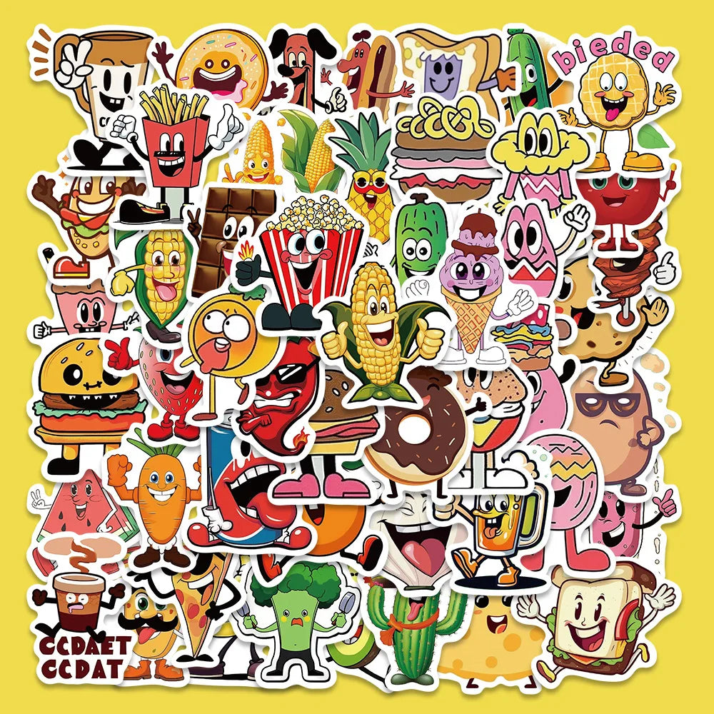 50Pcs Cartoon Food Fruit Stickers for Helmet Wall DIY Decoration