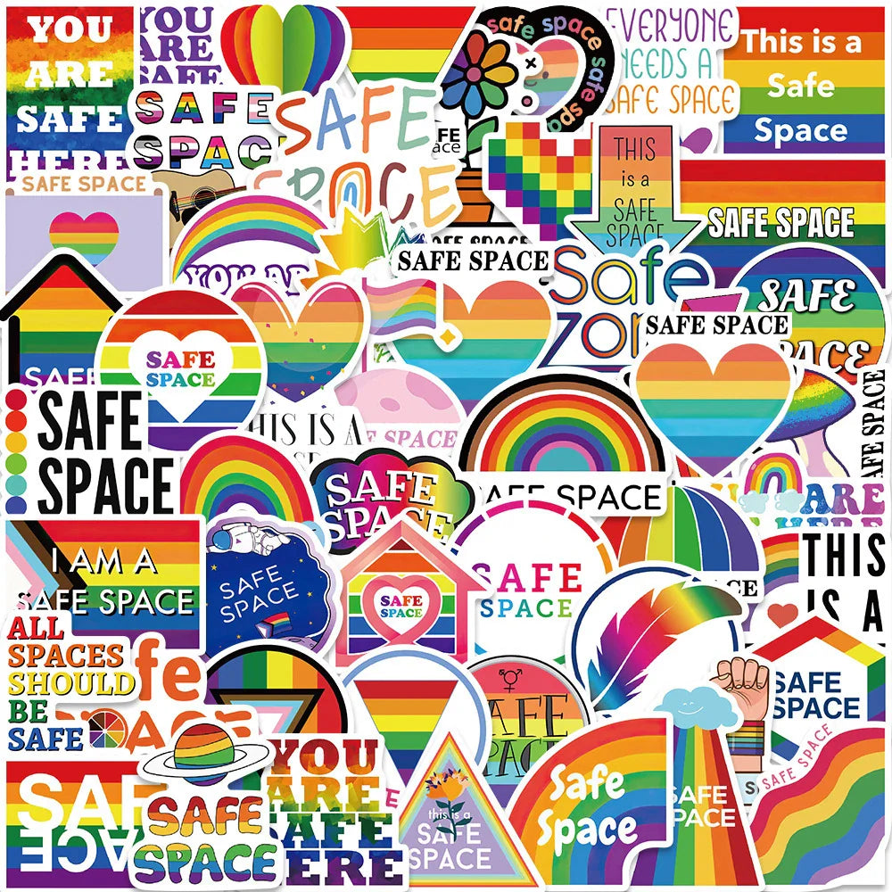 Funny Rainbow Safe Space Stickers Waterproof Decals for Skateboard, Motorcycle, Luggage, Phone, Car - 10/30/50pcs