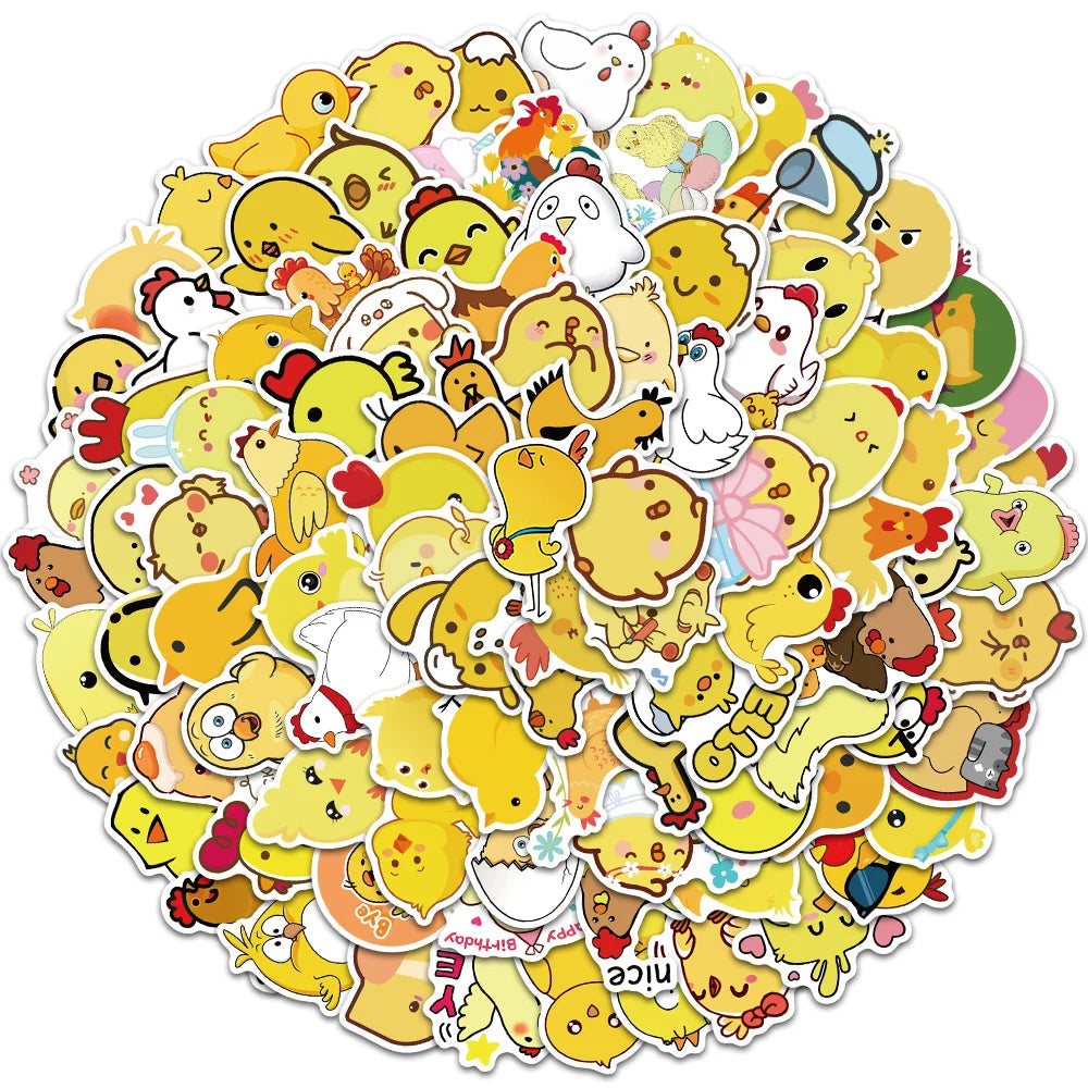 50/100pcs Cute Cartoon Little Yellow Chicken Stickers For Laptop Phone Water Bottle Waterproof Graffiti Bicycle Car Decals