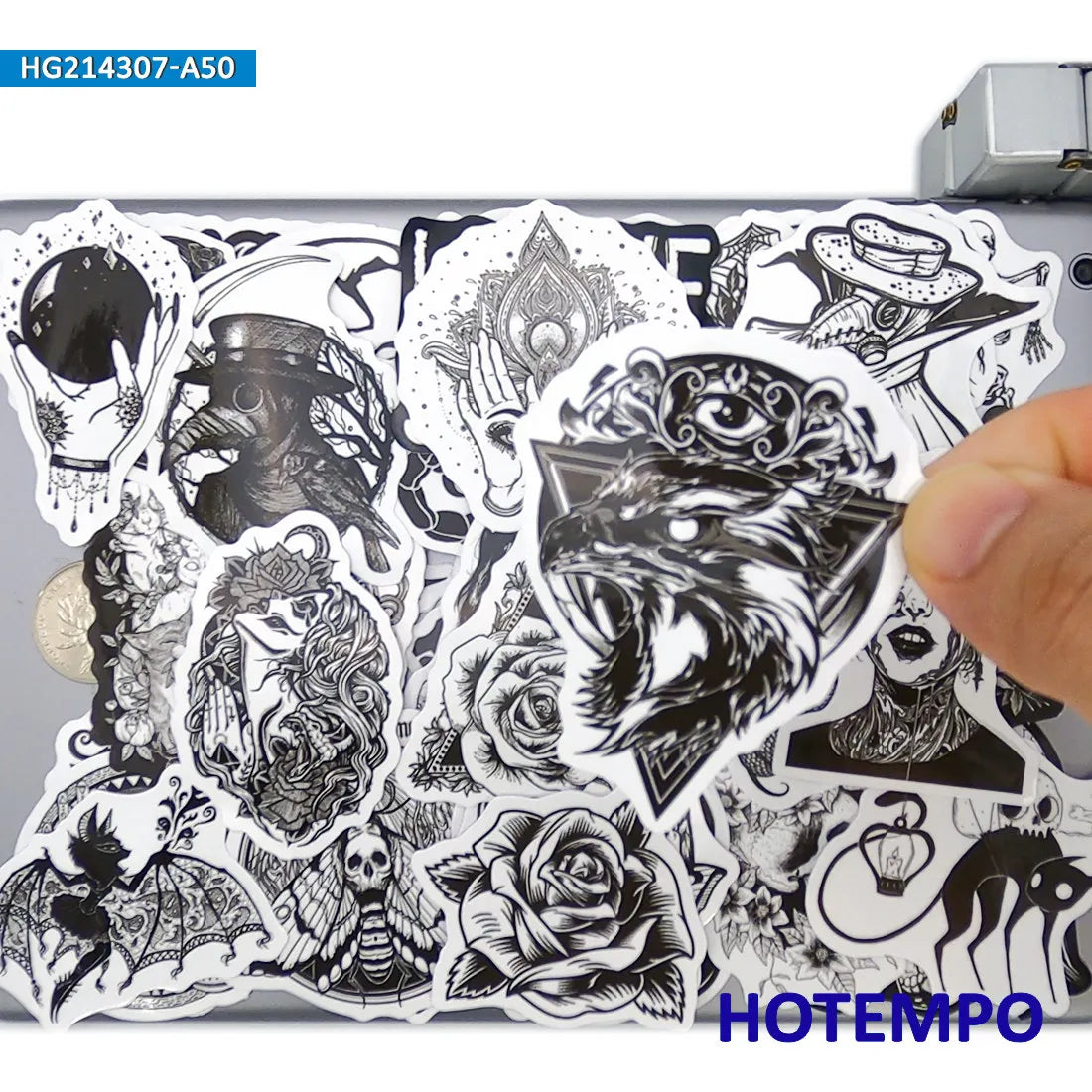 20/30/50Pieces, Gothic Stickers, Witch Skull Demon Monster, Black White Retro Art, for DIY Creative Decoration, Funny Sticker
