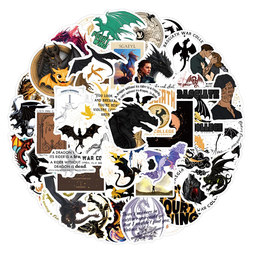 10/30/50/120pcs Fantasy Novel Fourth Wing Waterproof Stickers Anime Decals Skateboard Laptop Phone Car Luggage Cool Sticker Toy