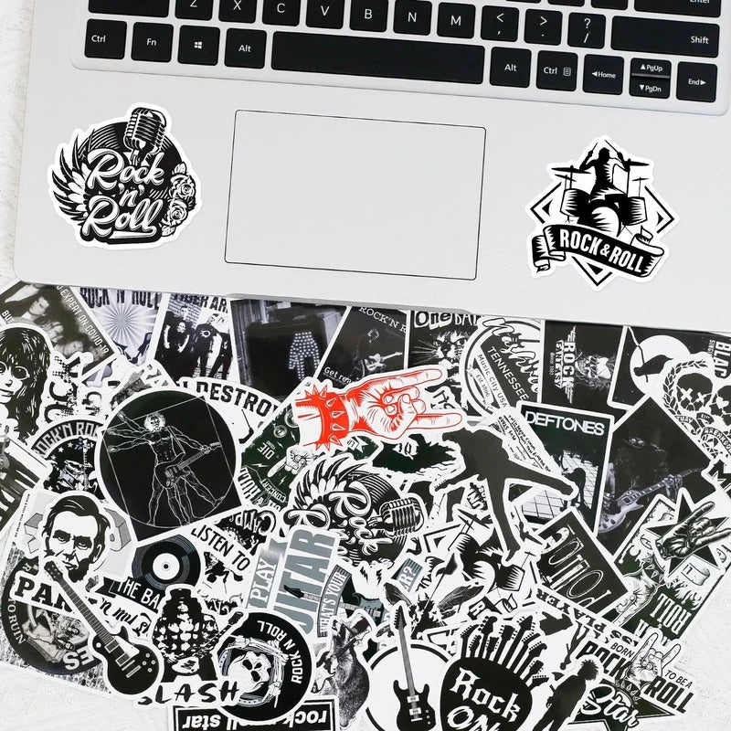 Black and White Metal Rock Music Singer Sticker Packs