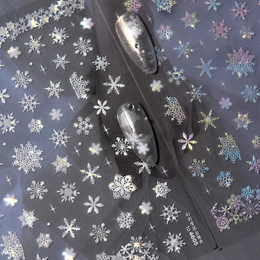 3D Snowflake Nail Stickers: White Pink Christmas Decals
