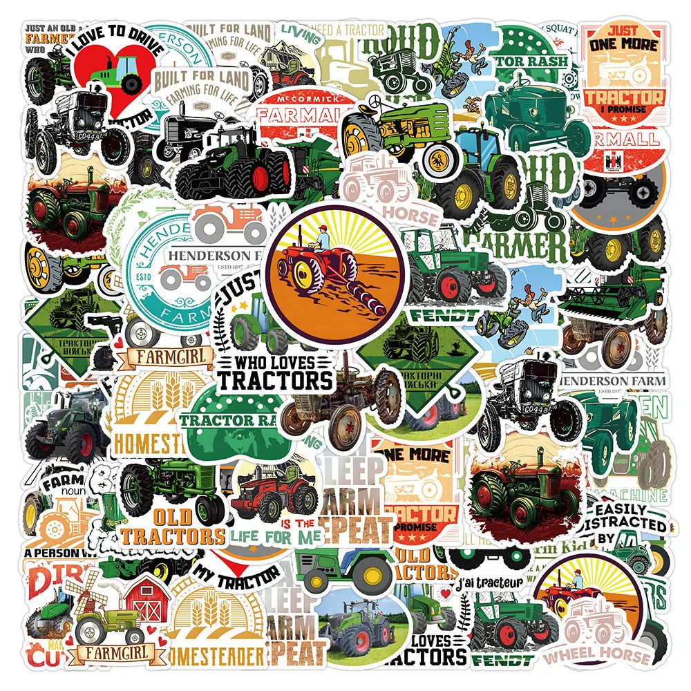 Agricultural Tractor Cartoon Stickers - Waterproof Laptop, Car, Phone, Kids Toys (10/30/50pcs)