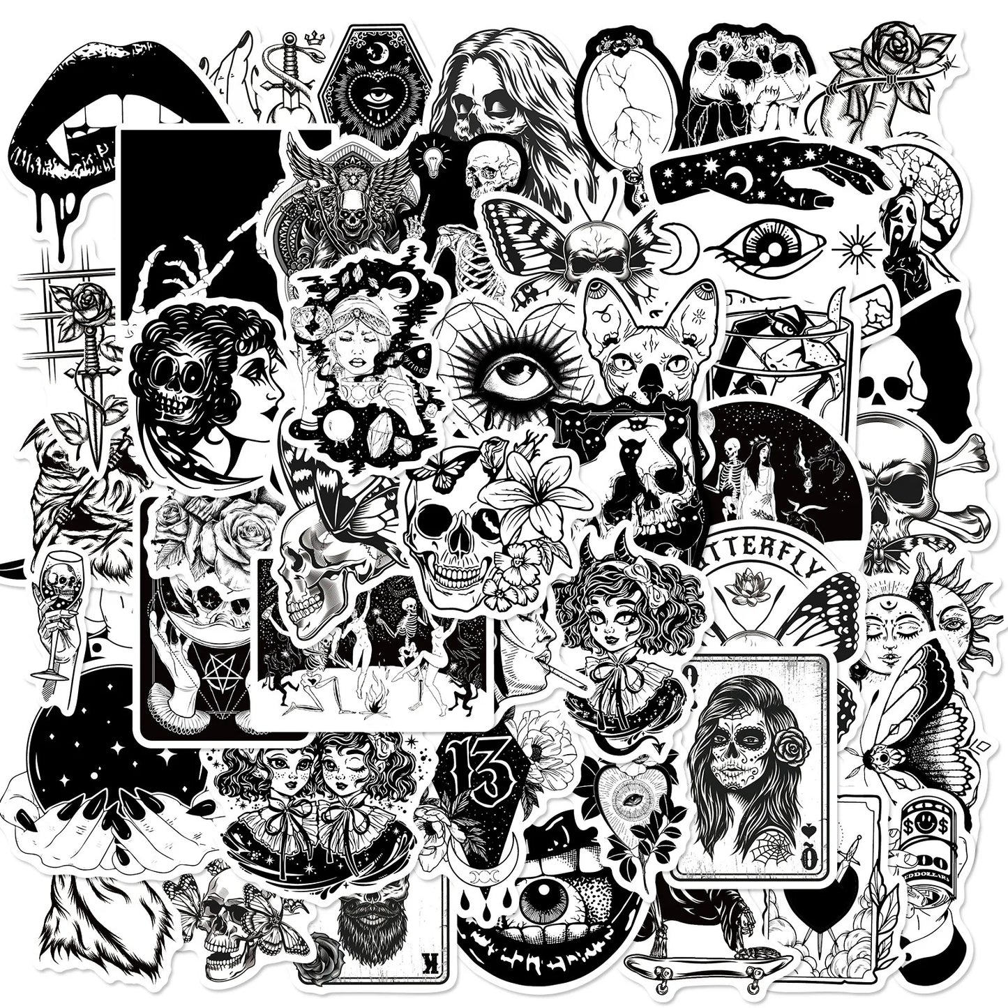 50pcs Gothic Skeleton Horror Stickers for Helmet Wall Decoration