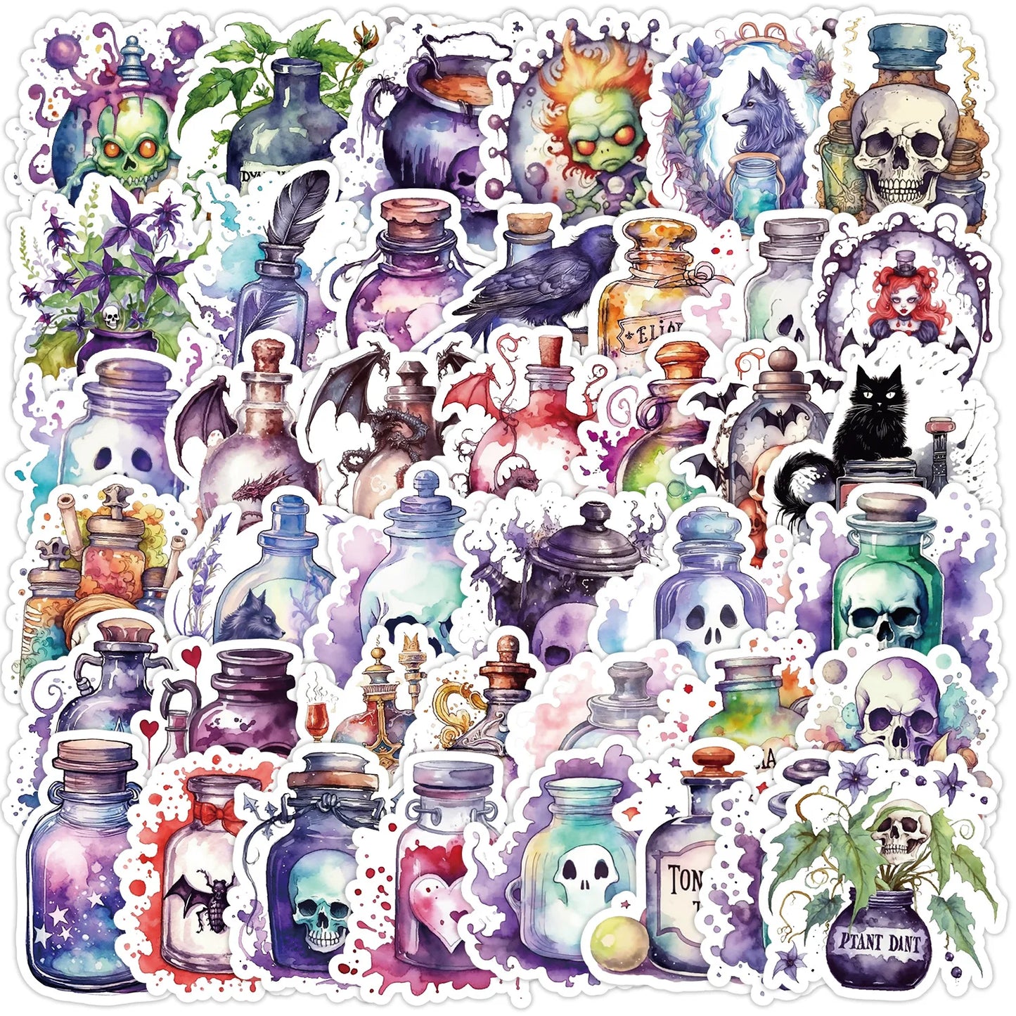 Cartoon Magic Potion Skull Stickers PVC Waterproof Skateboard Notebook Graffiti Toy