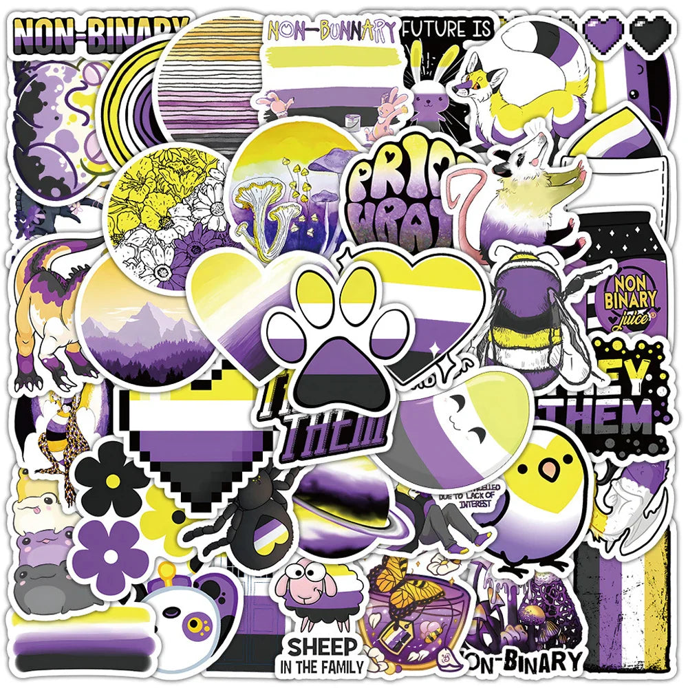 Nonbinary Pride Stickers 10/30/60pcs Gender Identity Decals for Laptop, Skateboard, Phone, Luggage, Bike, Car