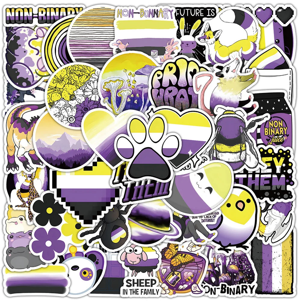 Nonbinary Pride Stickers 10/30/60pcs Gender Identity Decals for Laptop, Skateboard, Phone, Luggage, Bike, Car