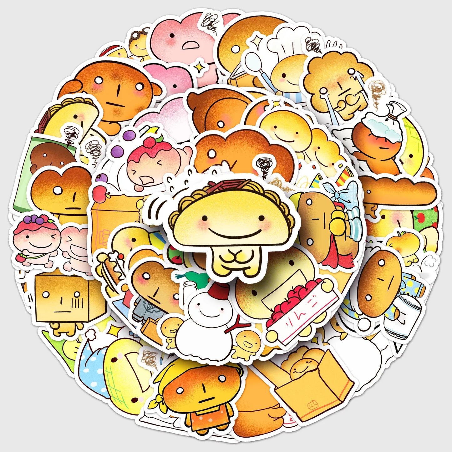 50Pcs Cute Cartoon Grilled Bread Waterproof Stickers for Skateboard and Home Decor