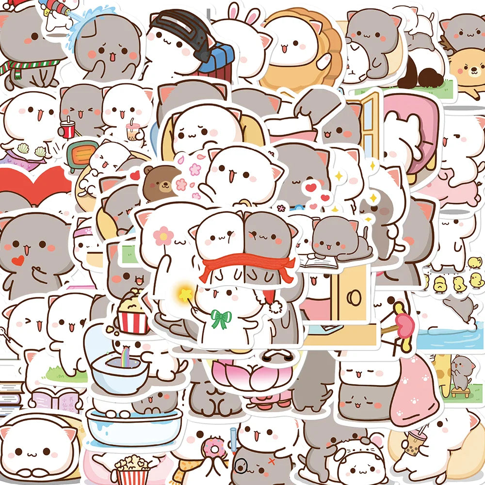 60PCS Kawaii Cat Stickers PVC Aesthetic Scrapbook DIY
