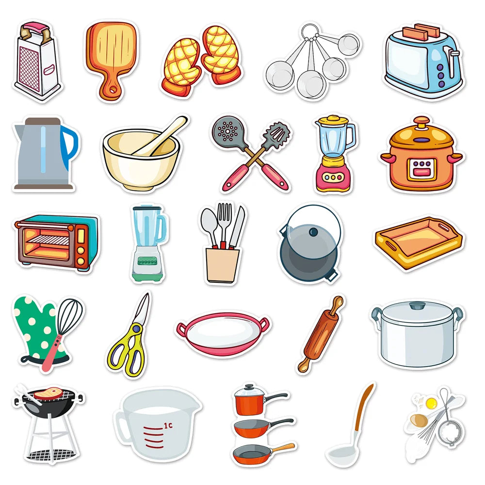 10/50PCS Kitchen Supplies Paper Sticker Decoration DIY Diary Notebook Scrapbook Label Sticker Cute Children Stationery Sticker