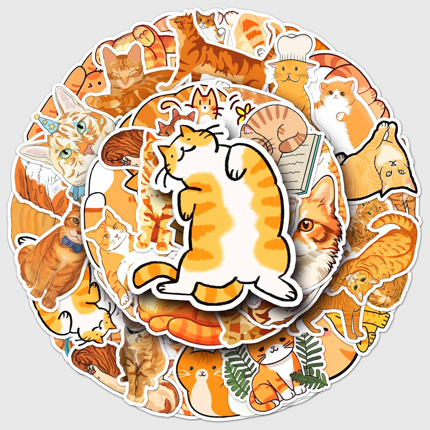 50Pcs Orange Cat Cartoon Waterproof Vinyl Stickers for Skateboard Snowboard Decals
