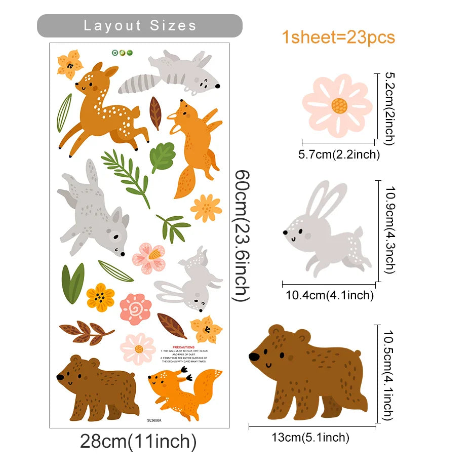 Cartoon Rabbit Bear Wall Stickers for Kids Nursery Bedroom Decals