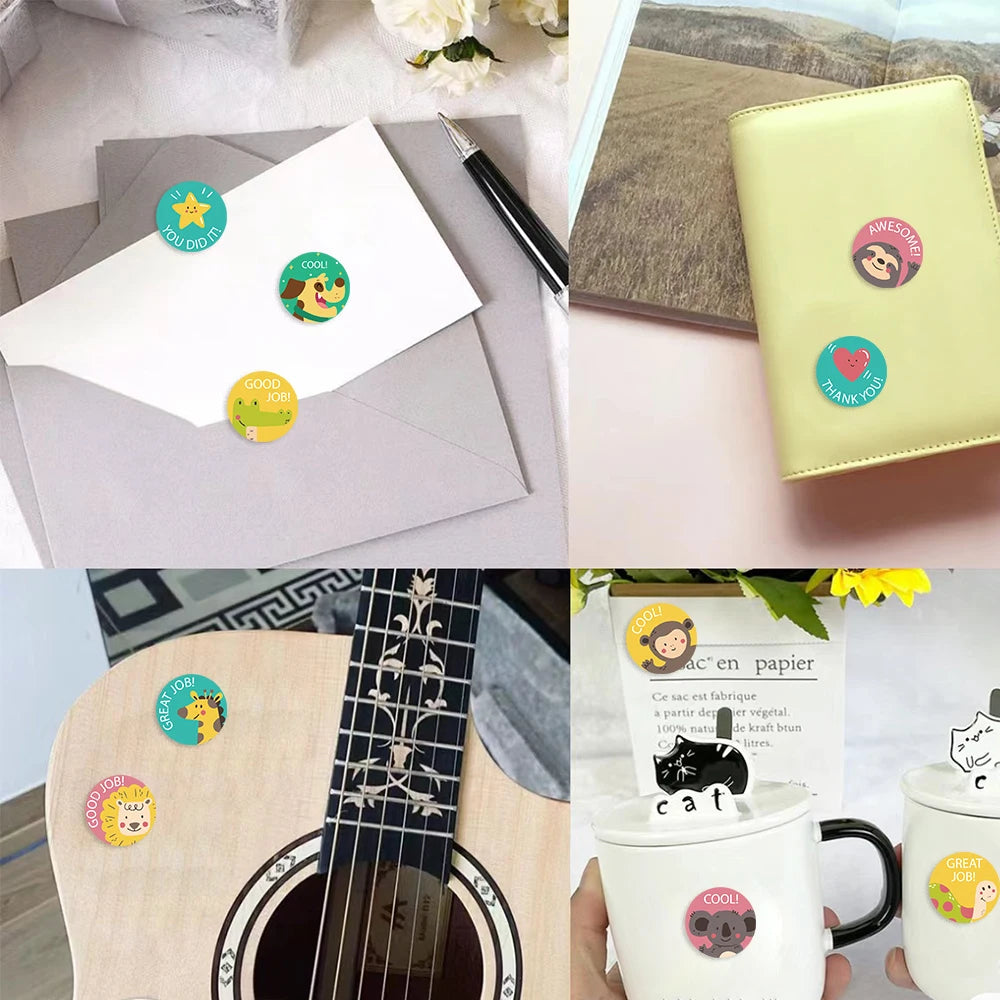 500pcs Teacher Awards Encourage Stickers Roll Cute Kawaii Kindergarten Children's Reward Sticker Gift Decorative Sticker