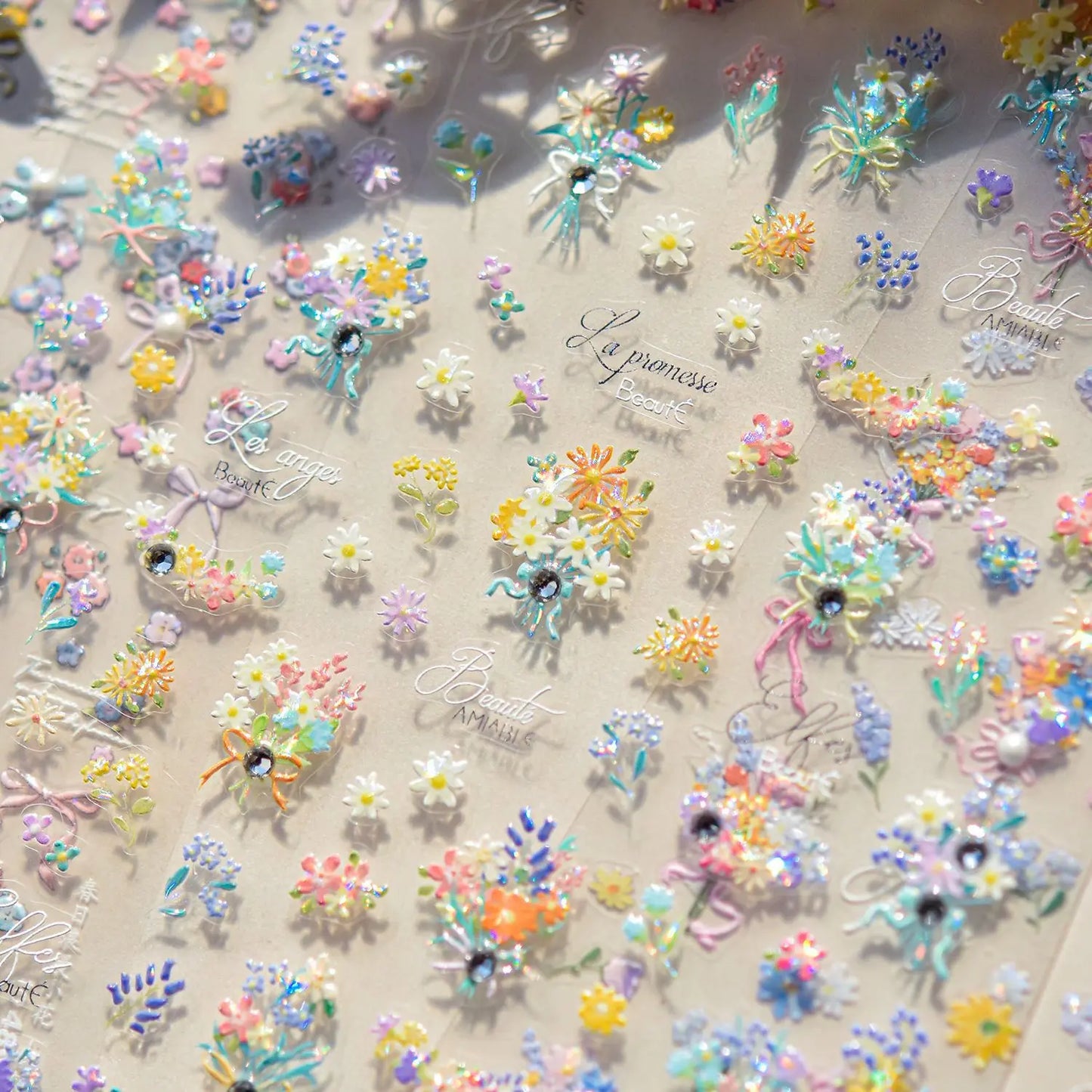 Spring Floral 5D Nail Art Stickers: Daisy, Butterfly, Bowknot