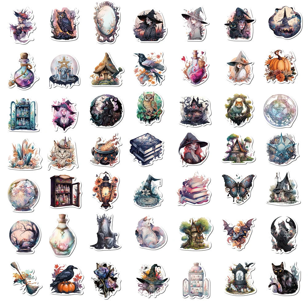 10/30/50pcs Cool Art Gothic Magic Witch Aesthetic Stickers Decorative Anime Decals Laptop Suitcase Waterproof Sticker Kids Toy