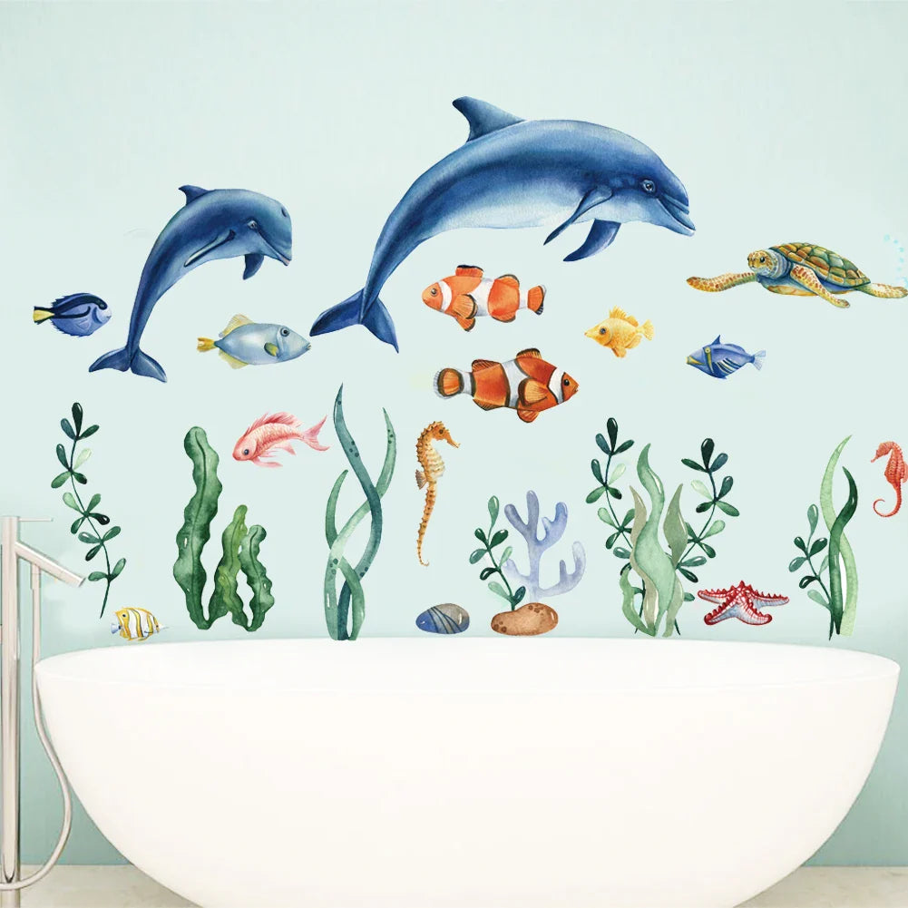 Blue Sea Fish Bubble Underwater Wall Sticker for Kids Rooms and Bathrooms