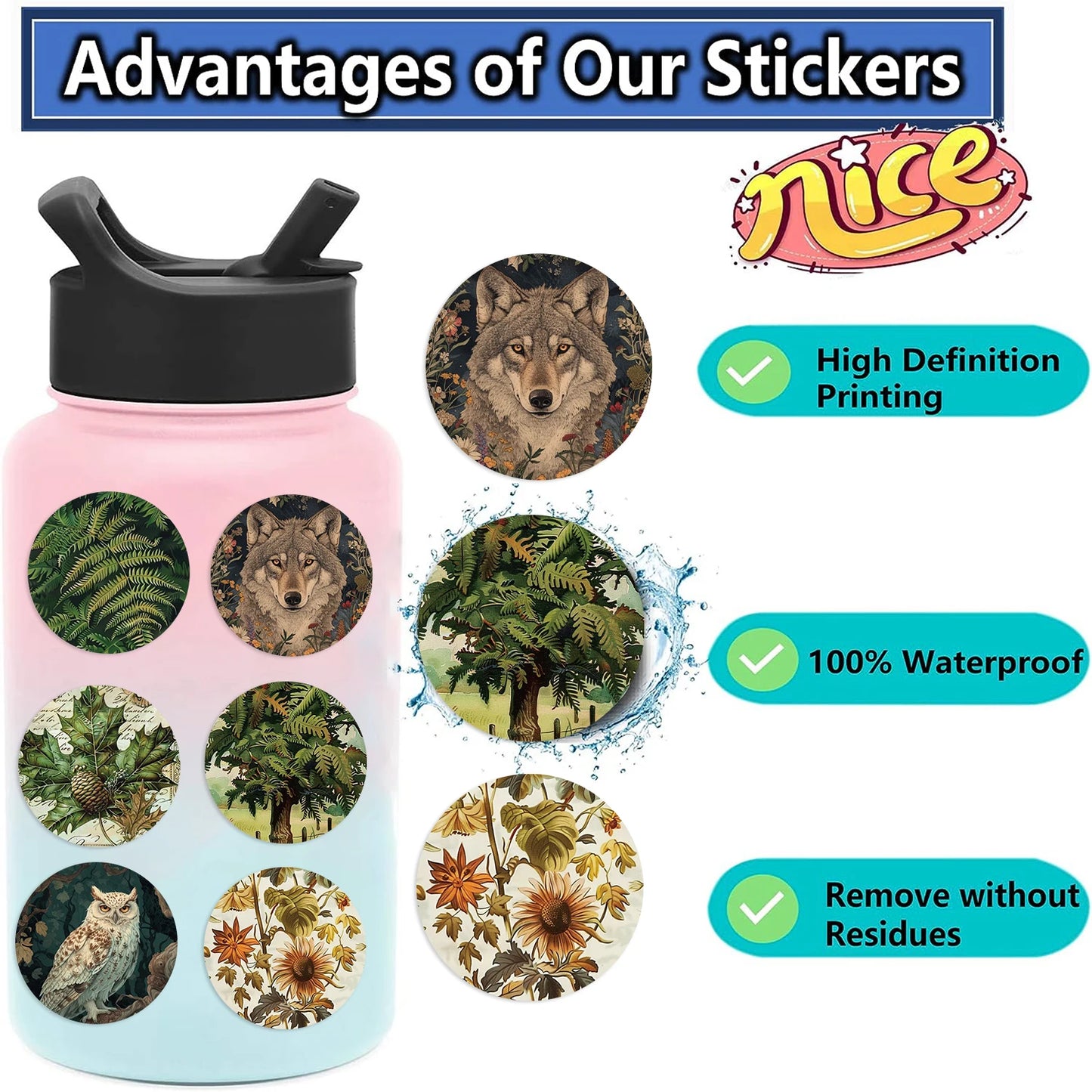 50PCS Retro Cartoon Zoo Wild Animals Stickers for Toy DIY Phone Luggage Skateboard Laptop Kawaii Decals Graffiti Sticker