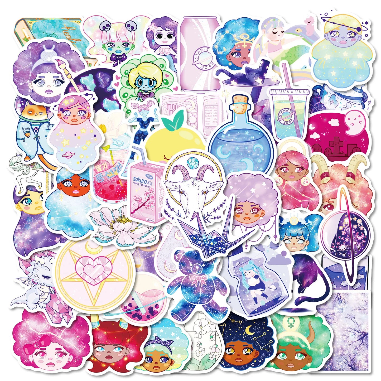 50Pcs Cute Dream Girl Graffiti Stickers for Helmet, Wall, DIY Decor