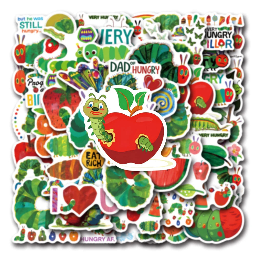 10/30/55PCS Cute The Very Hungry Caterpillar Toys Stickers For Kids DIY Stationery Phone Fridge Car Funny Cartoon Graffiti Decal