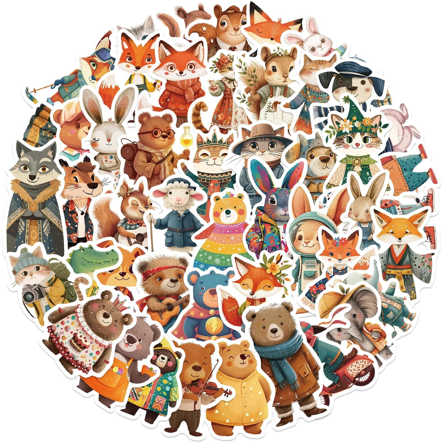 50Pcs Cartoon Zoo Wild Animals Stickers Aesthetic DIY Toy For Phone Skateboard Laptop Fridge Car Decals Fairy Tale Sticker