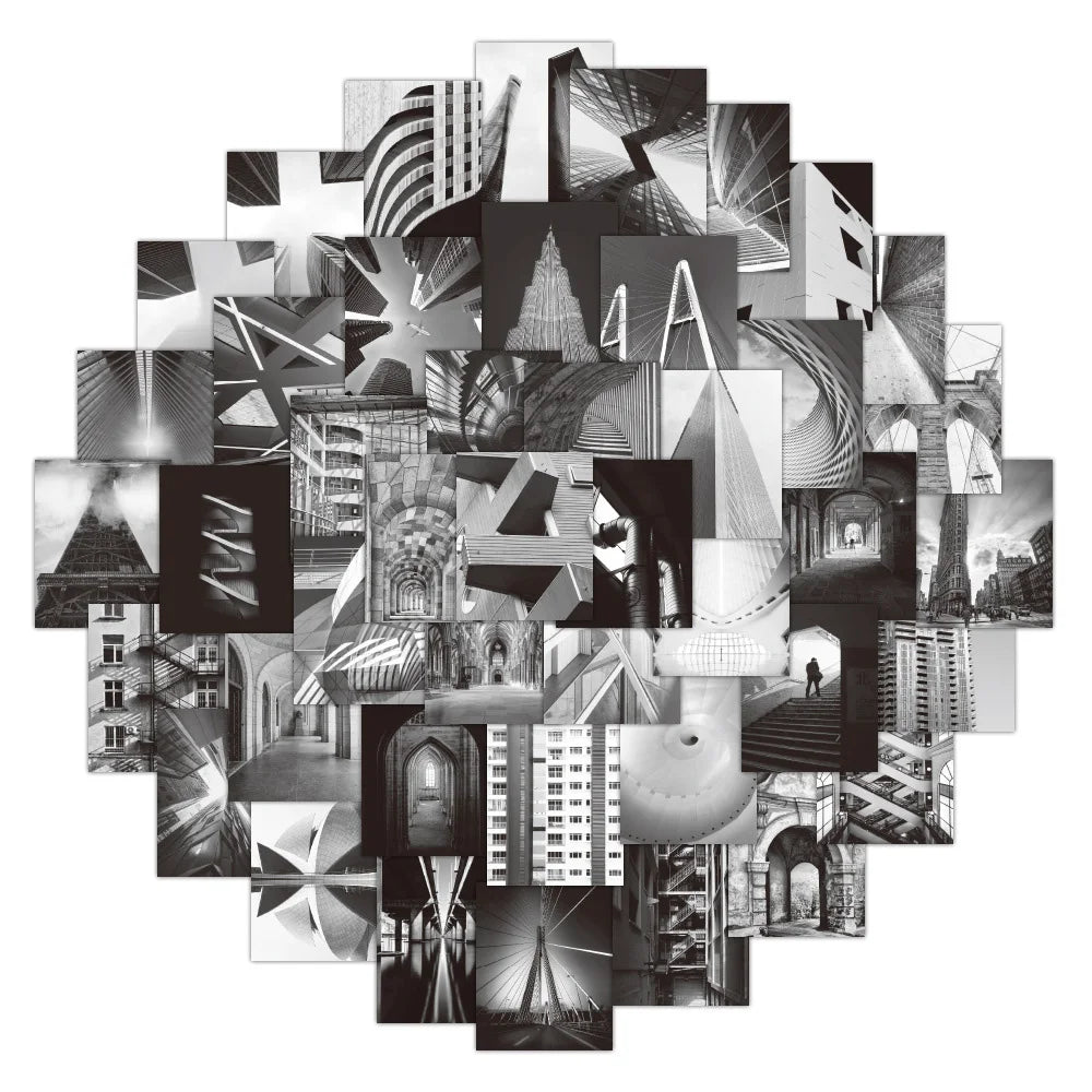 10/30/52pcs Black White Art Cool City Stickers Decal Laptop Phone Guitar Luggage Skateboard Car Waterproof Funny Sticker Kid Toy