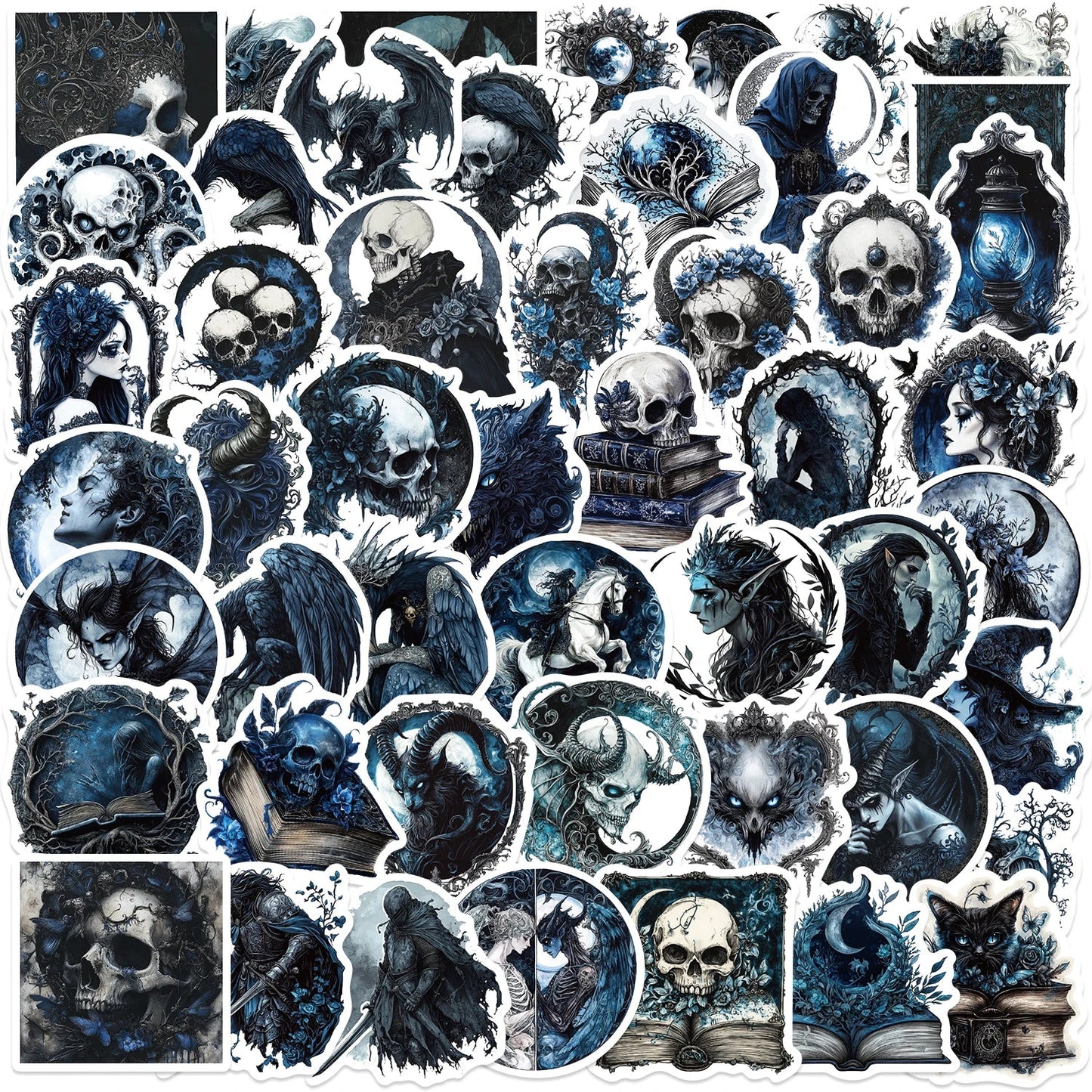 50 Gothic Skeleton Stickers: Waterproof Vinyl Decals