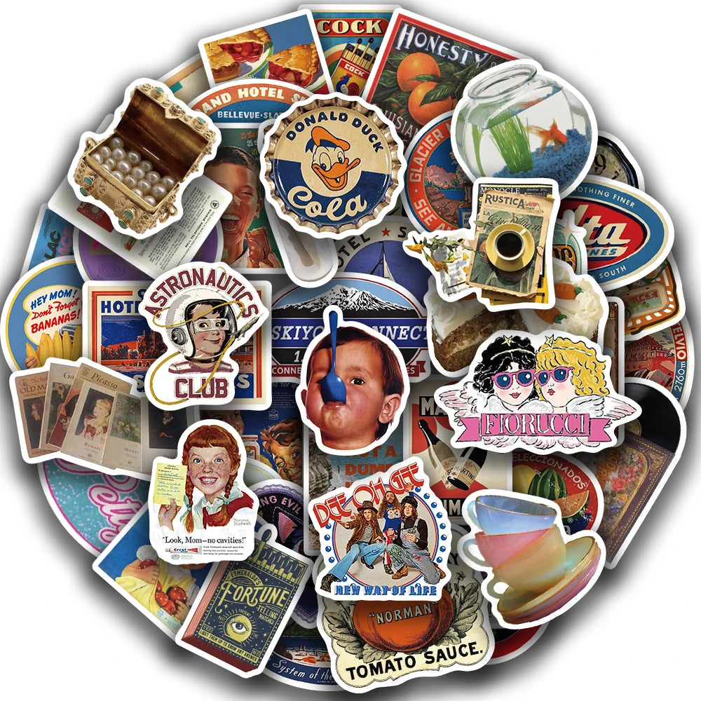 50pcs Vintage Waterproof Stickers for Skateboards & Laptops