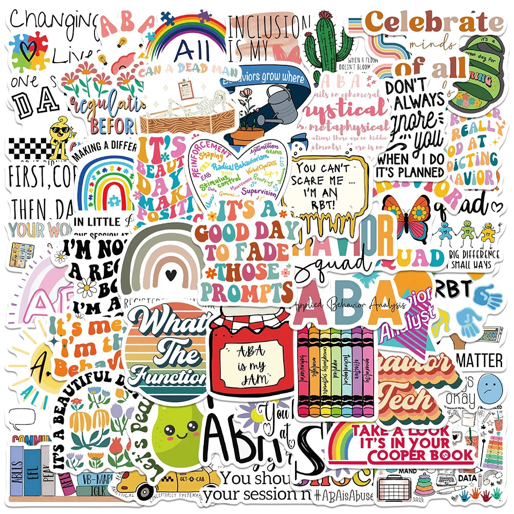 50pcs ABA Behavior Analysis Stickers for Laptop, Suitcase, Skateboard, Phone, Bicycle, Kids