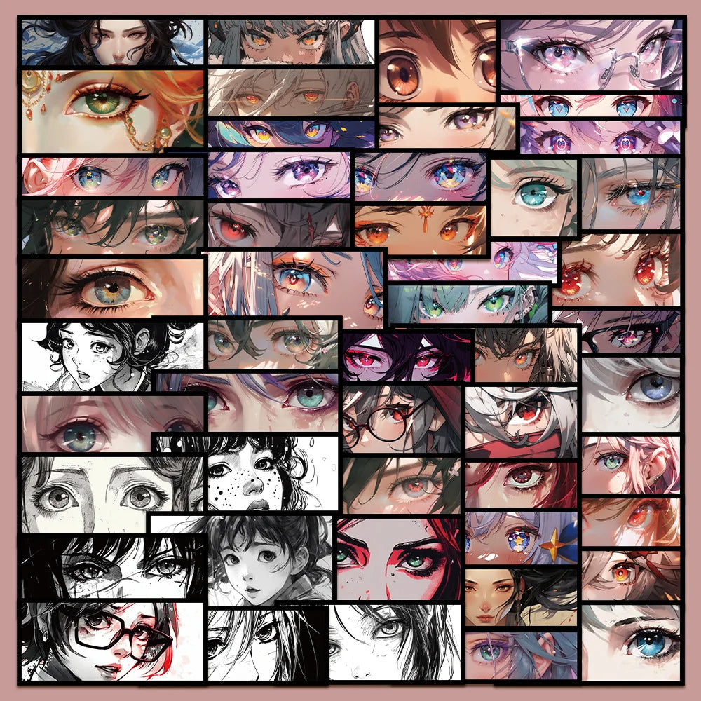 50pcs Anime Girl Eyes Stickers for Helmet, Wall, Desktop Decoration, DIY Pack Wholesale