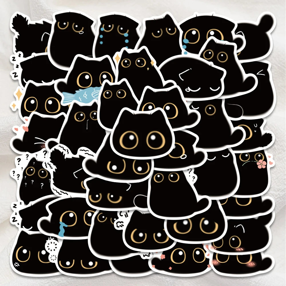 80PCS Kawaii Black Cat Stickers for Notebook, Luggage, Laptop, Motorcycle, Refrigerator, Decal Graffiti