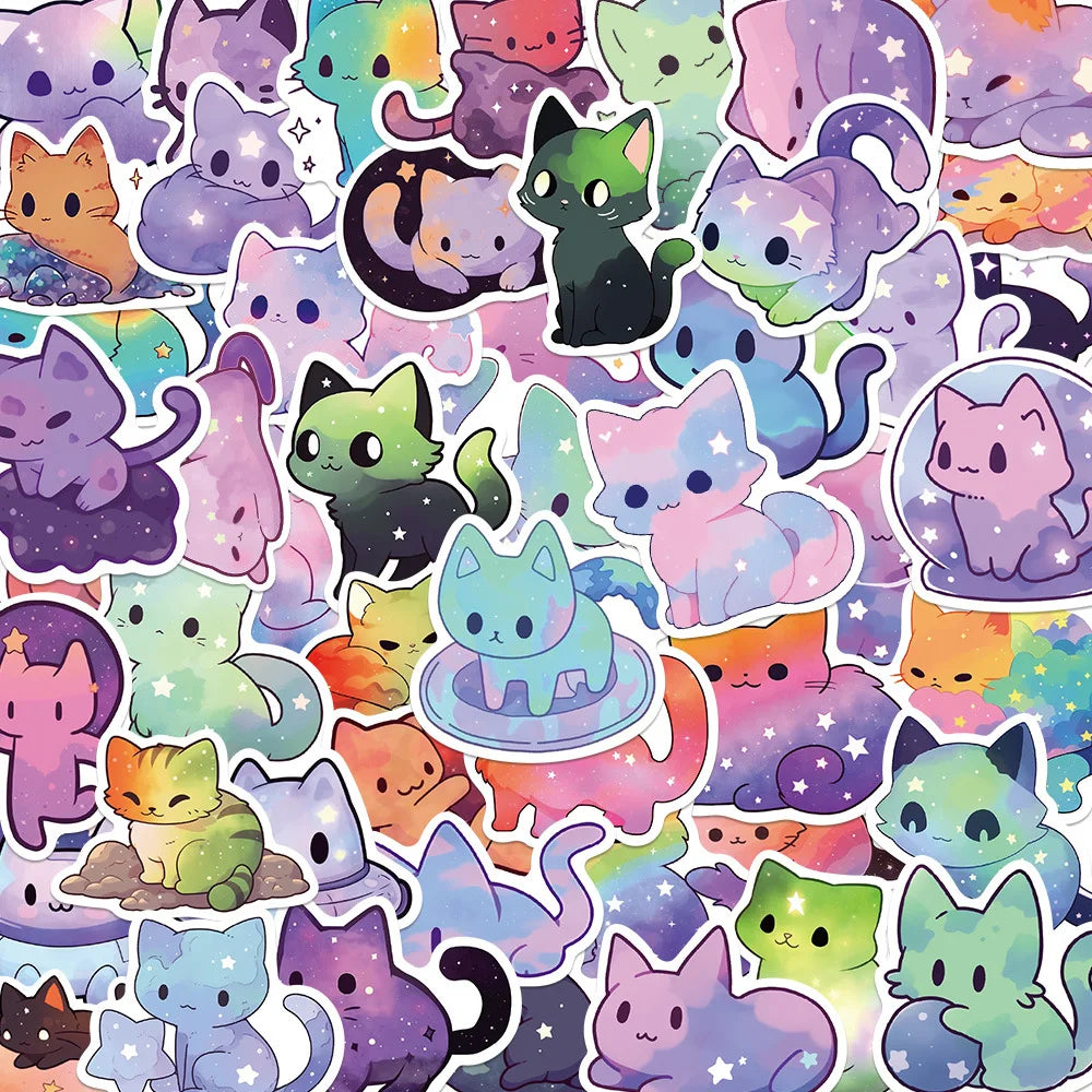 50PCS Waterproof Cartoon Cat Stickers for Phone, Card, Trunk, Water Cup Decor