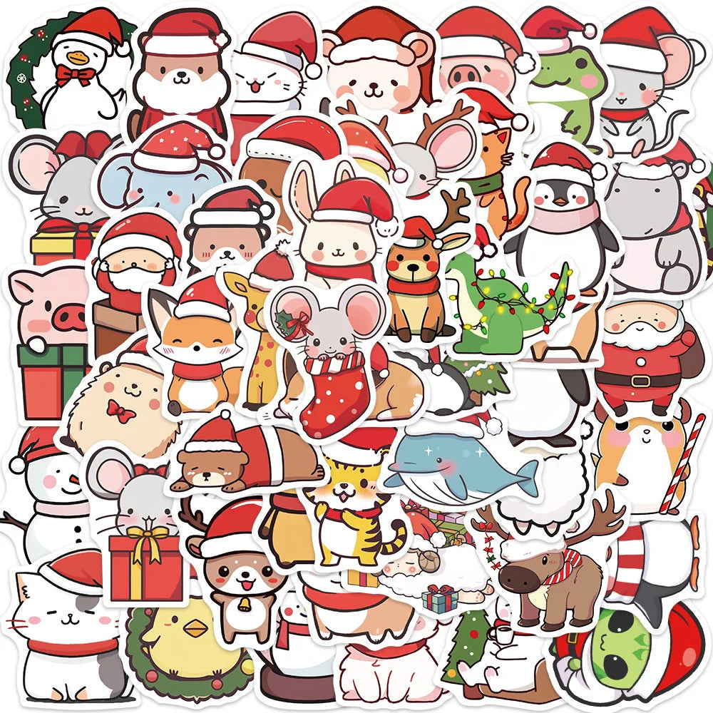 10/50Pcs Cute Christmas Animal Decoration Graffiti Stickers Aesthetic DIY Luggage Bike Phone New Year Gift Sticker Kid Toy